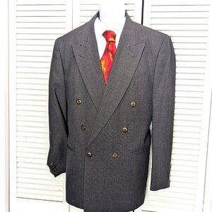 Vintage Mens Oscar de la Renta Gray Double Breasted Blazer Jacket 42 R Business